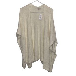 New LOFT Cozy Oversized Sleeveless Cardigan Knitted Open Front Kimono Ivory S/XS